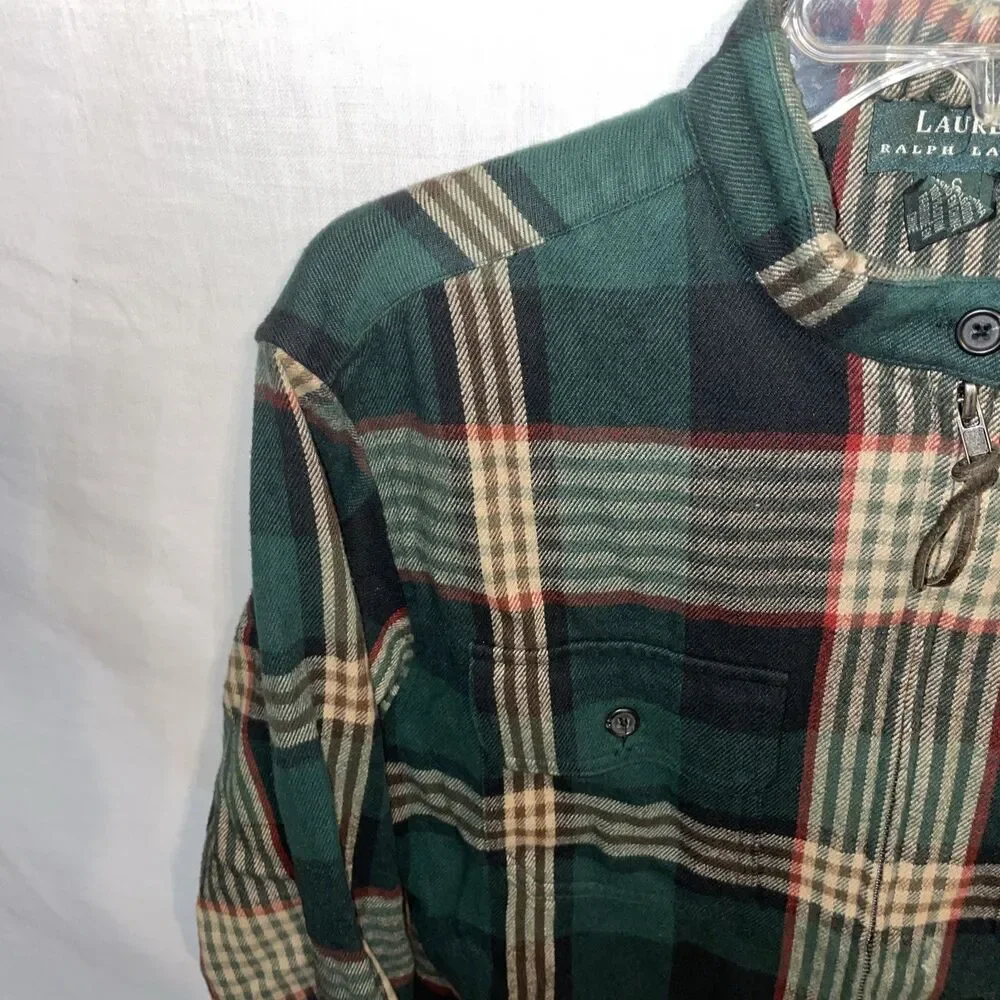 Lauren Ralph Lauren Men’s Flannel Shirt Size Small Green Plaid Full Zip Outdoors